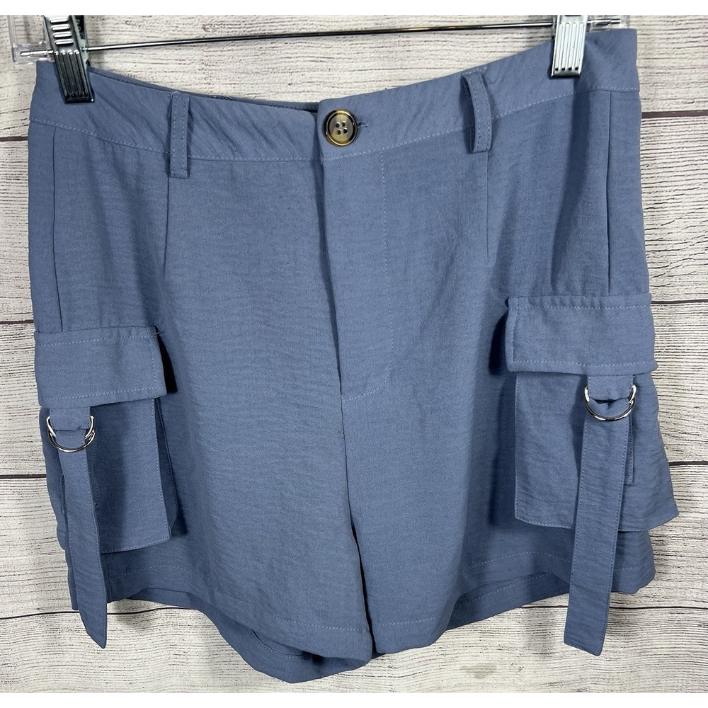 Love 83 Women's Blue Cargo Utility Shorts‎ Buckle Ring Accent Size M